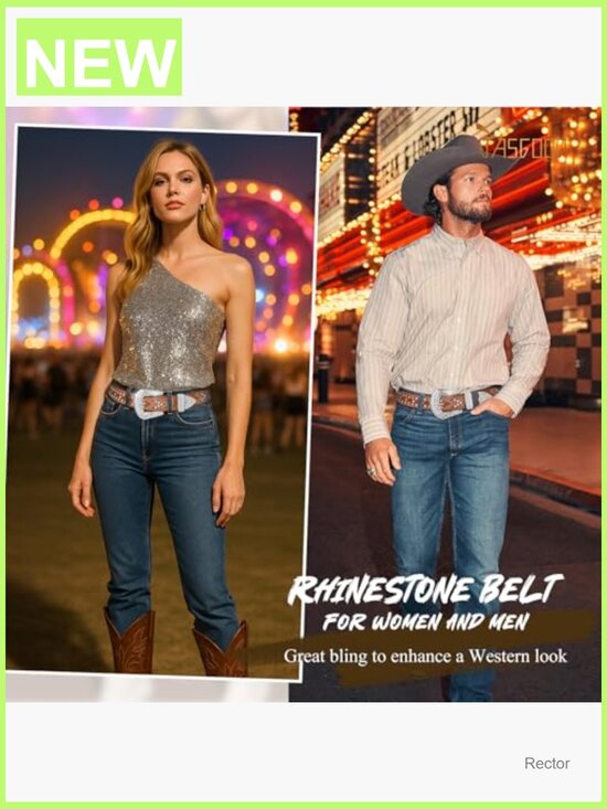 Western Cowboy Cowgirl Rhinestone Studded Belt for Jeans Pants Unisex Plus Size main image 7
